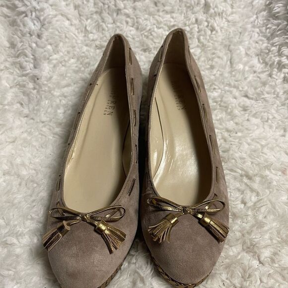 Lauren Ralph Lauren Cambree Leather suede brown breaded bronze wedge shoes SZ10B - Picture 5 of 11